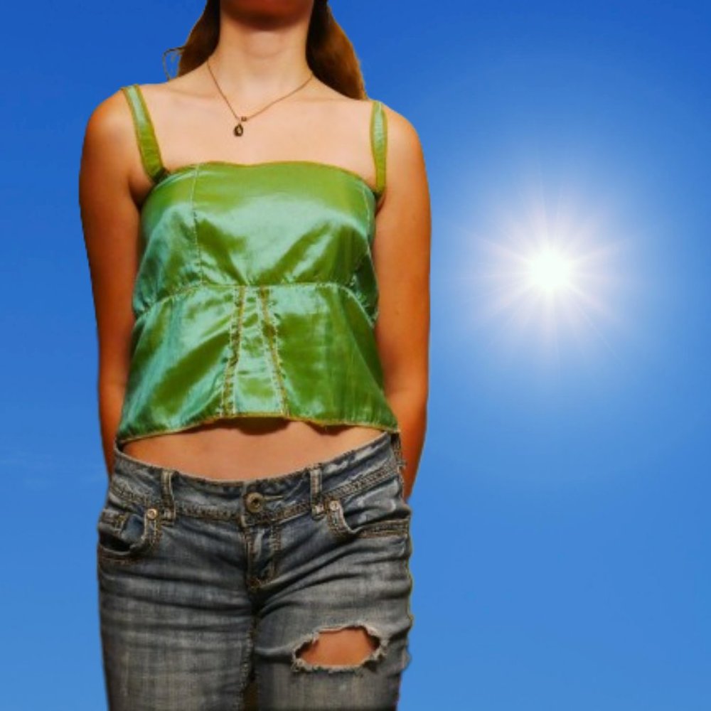 green shiny top handmade womens size small or extra small